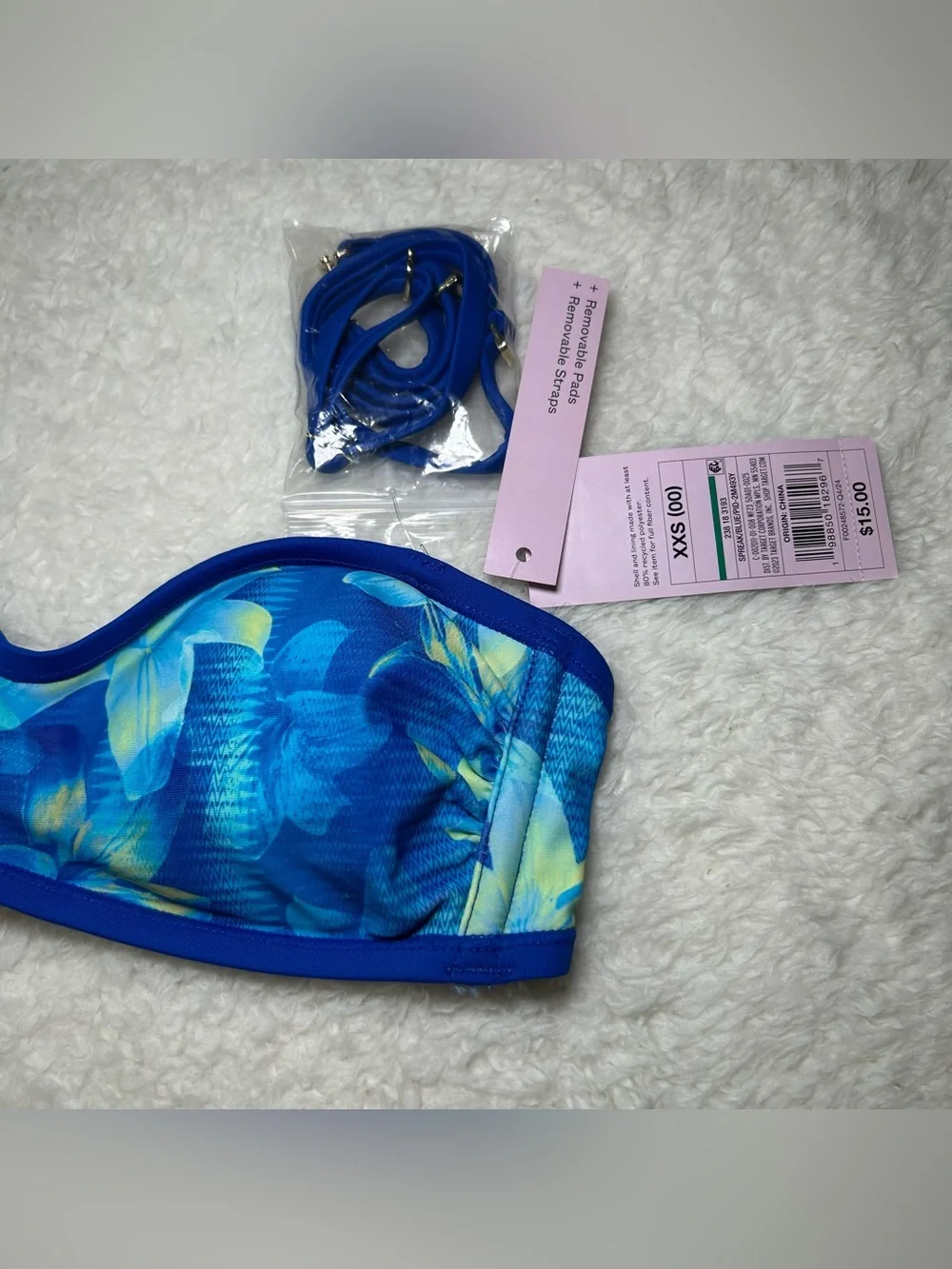 Wild Fable Women’s Blue Tropical Bandeau Bikini Top XXS NEW